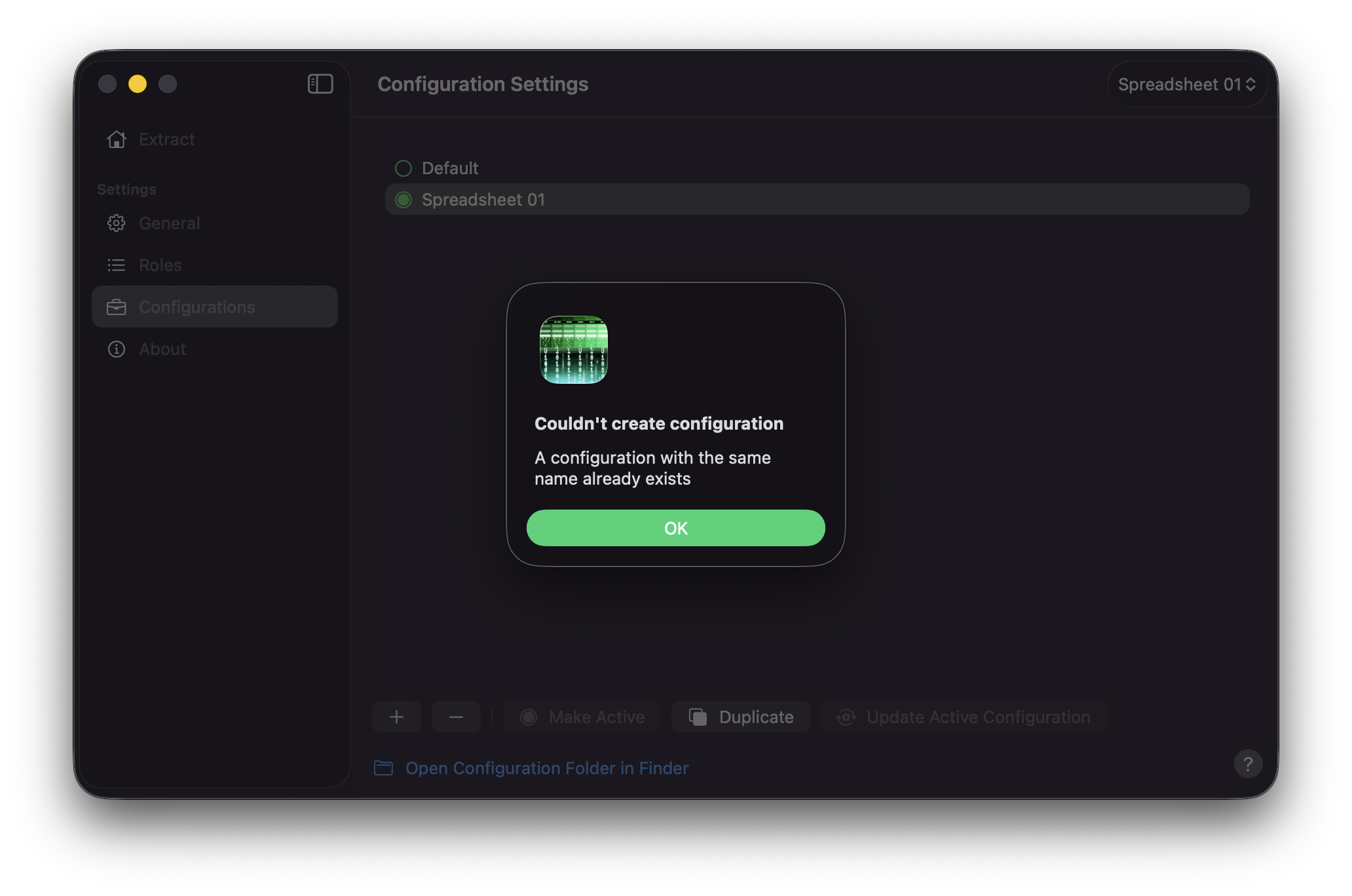 Couldn't create configuration