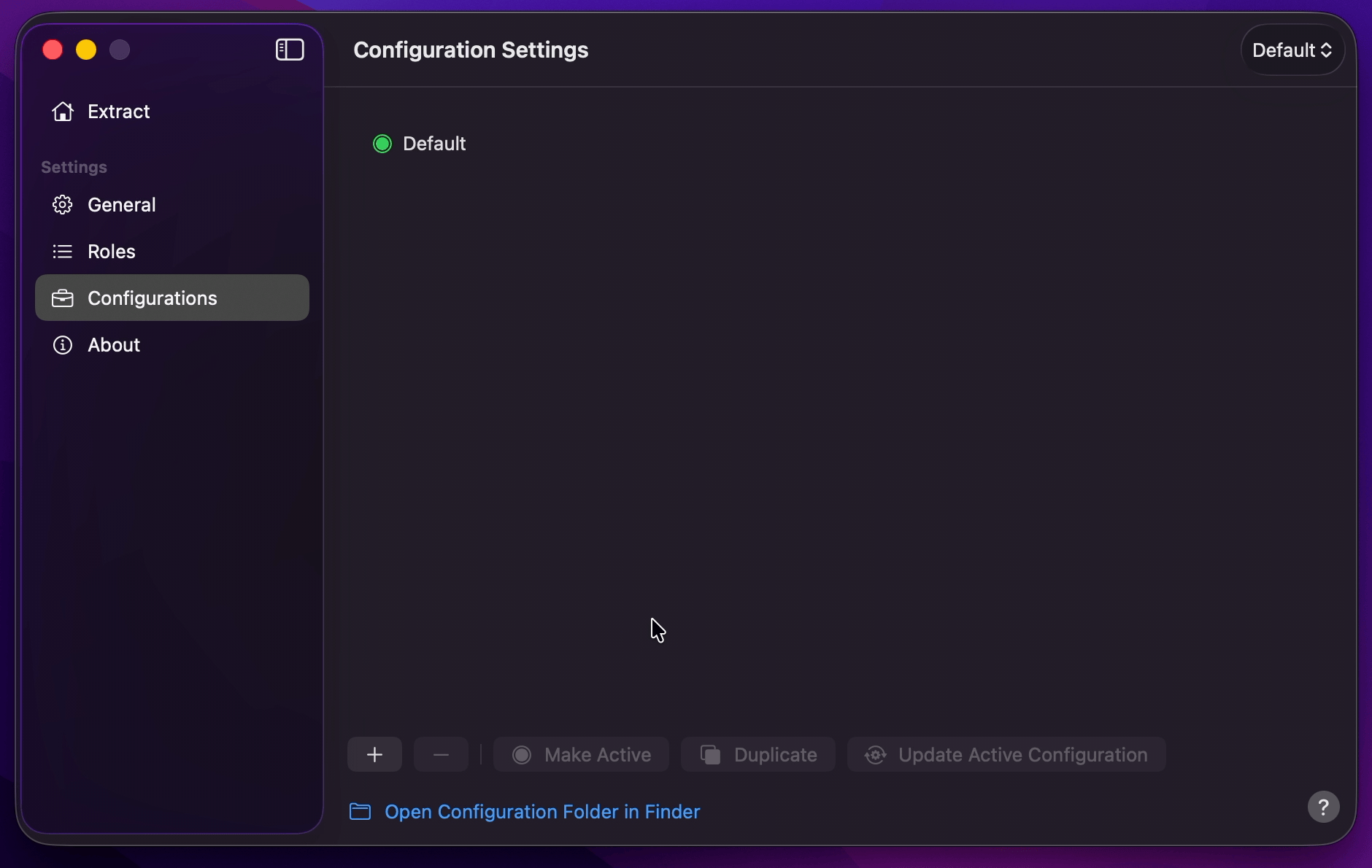 Create Configuration for Excel