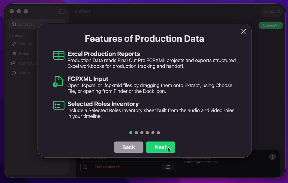 Production Data's Onboarding Screen